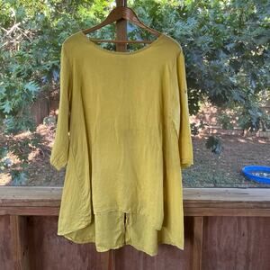 AG-25 Women's Yellow 100% Linen Tunic Top Size M/L